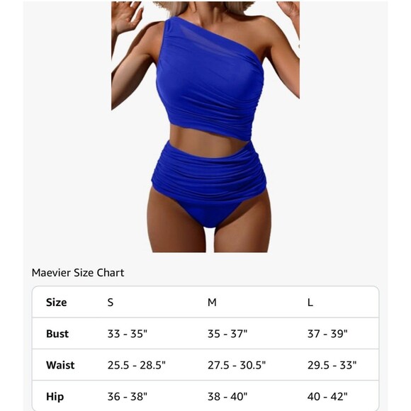 Women's Bikini Set Tummy Control Two Pcs Swimsuit Mesh One Shoulder royal blue S - Picture 5 of 15